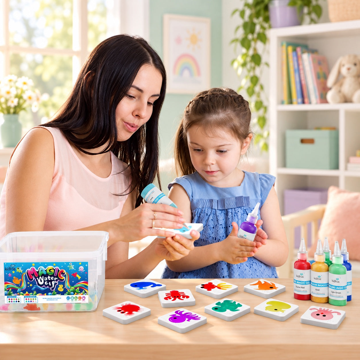 Making colourful water pets together